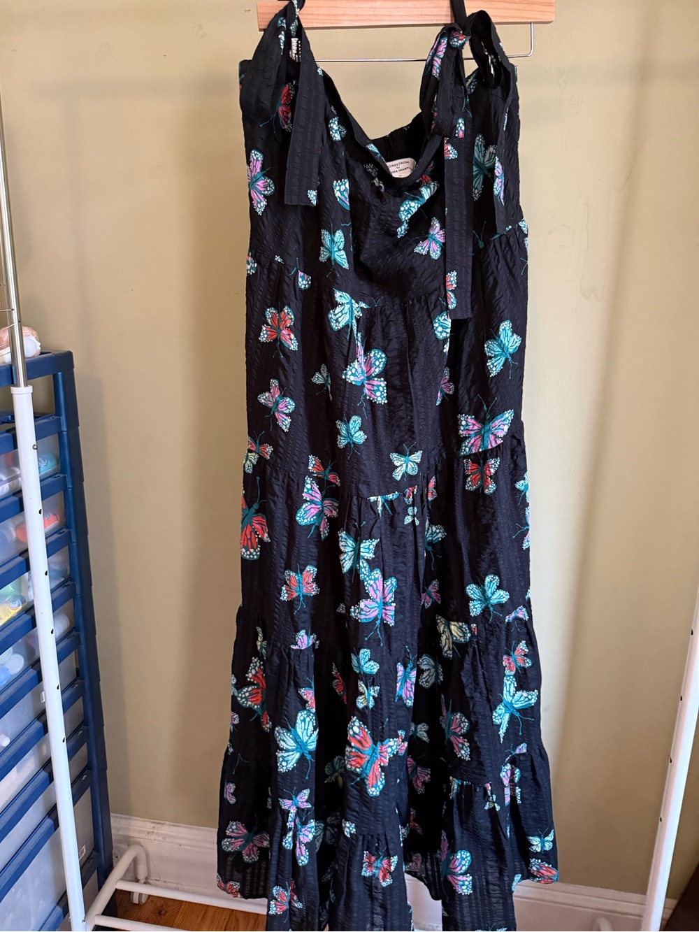 Nordstrom Black Maxi Dress with Teal, Purple & Red Butterfly Print
